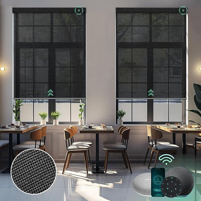 Yoolax Motorized Solar Shades Light Filtering Motorized Blinds with Remote Smart Blinds Work with Alexa Flame Retardant Roller Shades for Windows Home Office Custom Size (14% Openness Steel Gray)