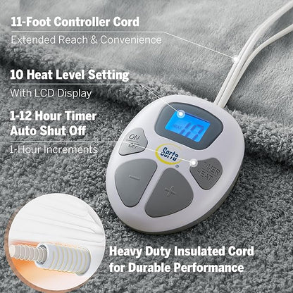 Serta Heated Blanket, Electric Twin Size Blanket, Soft, Warm, Fuzzy Heating Blanket Twin for Office, Couch, 1-12 hr Auto Shut Off Timer, 10 Lv Heat Setting, ETL Certified, Twin 62" x 84" Grey