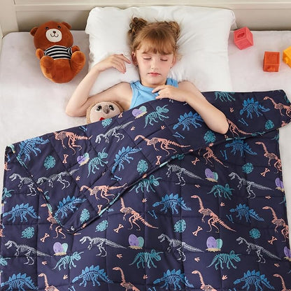 yescool Dinosaur Weighted Blanket 3 Pounds Cooling Weighted Lap Blanket, Navy Heavy Blankets for Sleeping, Weighted Throw Blankets Gift for 20-40lbs, 36"x48"