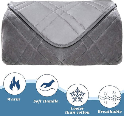 OMYSTYLE Double-Sided 15lb Weighted Blanket(60 X 80 Inches, Twin Size), Reversible Weighted Blanket for Adult with Warm Short Plush and Cool Tencel Fabric, All Season Use - Bonus Carry Bag Included