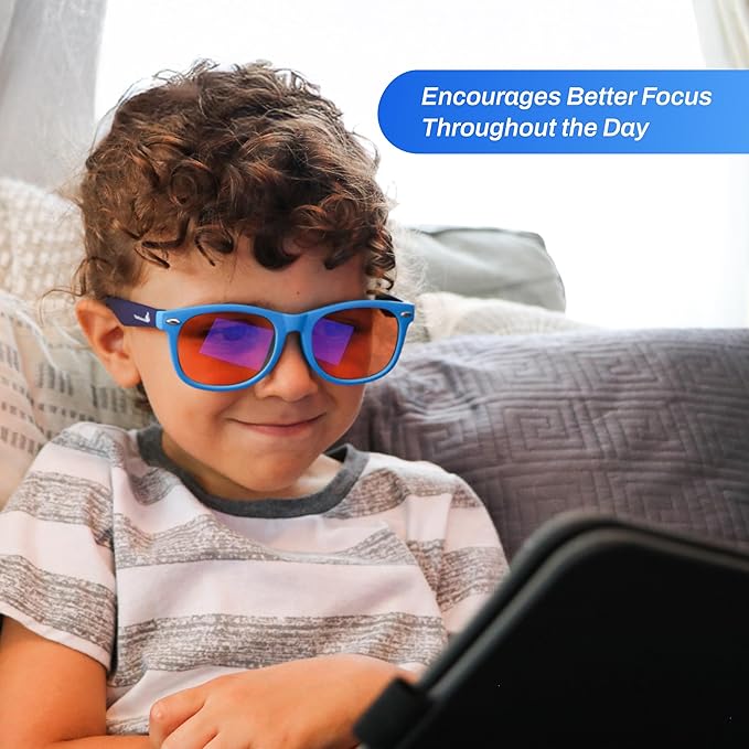 DefenderShield Blue Light Blocking Glasses Kid Series for Computer, Mobile, Gaming, Sleep-Purple - Anti Eye Strain, Headache