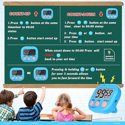 Mwellewm Digital Timers for Classroom Kitchen Timers for Cooking Small Magnetic Stopwatch Mini Countdown Loud Alarm Stop for Study Work Baking Sports Games Office(Pink, Blue, Green, Orange, 12Pcs)