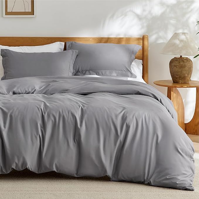 Bedsure Duvet Cover King Size - Soft Double Brushed Bedding Set for Kids & Adults, Zipper Closure, 3 Pieces, Includes 1 Duvet Cover (104"x90") & 2 Pillow Shams, NO Comforter, Grey