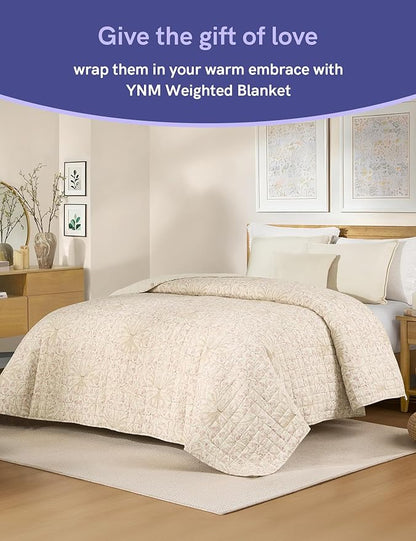 YnM King Size Linen Weighted Blanket for Adults (88x104 Inches, 50 Pounds, Campanula), Exclusive Smallest Compartments with Glass Beads, Extra Heavy Bed Blanket for Two Persons on Queen or King Bed