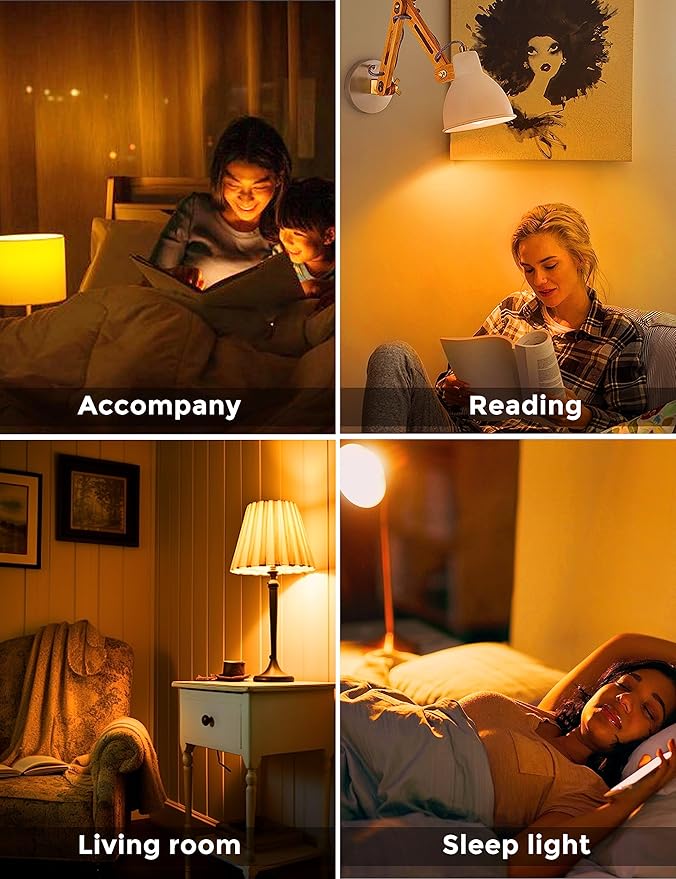 L LOHAS LED Sleep aid Amber Light Bulbs, Blue Light Blocking, A19 9W(60 Watt Equivalent) Dim Light Bulbs, 1800K Warm Light Bulb, E26 Base, 4 Pack