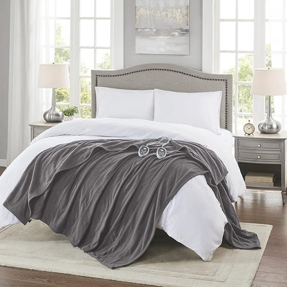 Beautyrest Electric Blanket Luxurious Micro Fleece Ultra Soft Ribbed Textured, Cozy and Snuggly Cover for Cold Weather, Fast Heating, Auto Shut Off, 20 Level Heat Setting Controller, King, Grey