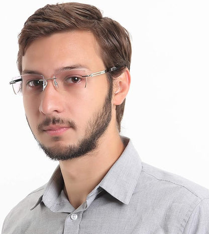 LifeArt Blue Light Blocking Glasses,Computer Reading Glasses,Rimless Frame Tinted Lens with Diamond,Stylish for Men (+4.00 Magnification)