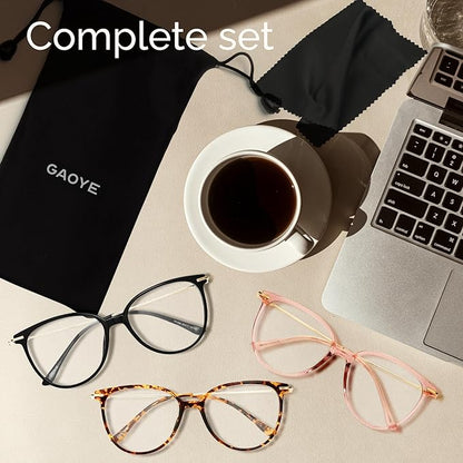 Gaoye Blue Light Blocking Glasses - Trending Round TR90 Frames, Metal Arms, UV400 Protection - Matching Soft Case