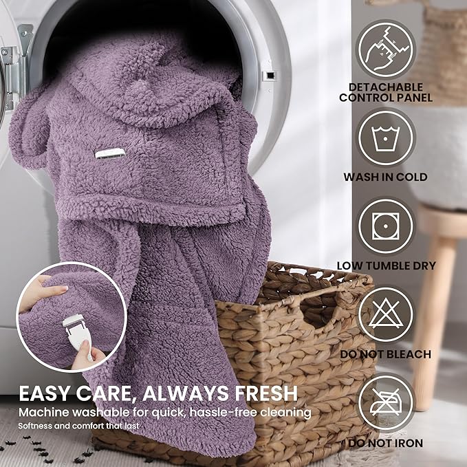 Heated Blanket Electric Blanket Throw - Fast Heating Blanket Throw Double Sided Sherpa Ultra Soft Cozy with 10 Heating Levels & 2-10 Hours Auto Off, Mashine Washable, 50 x 60 Inches, Purple