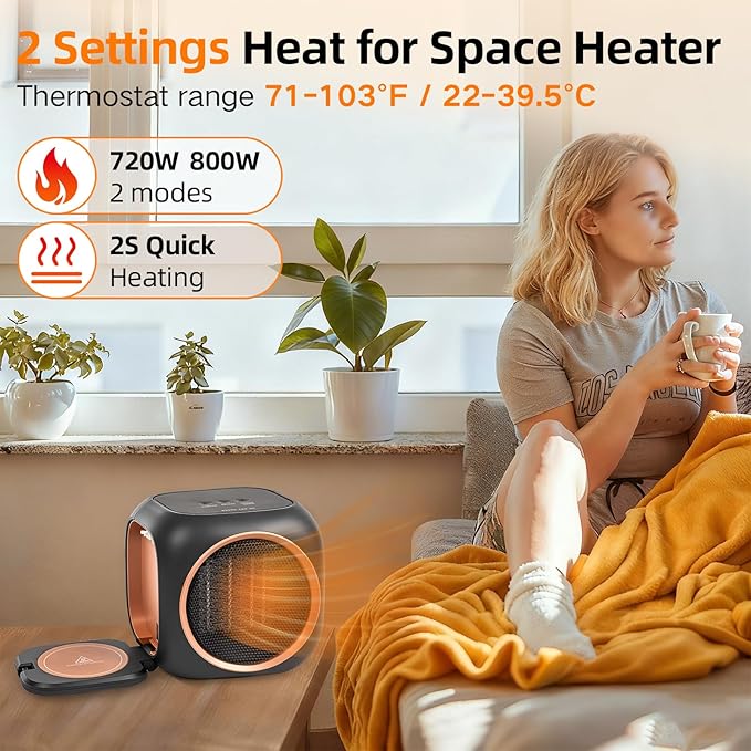 Upgraded Space Heater & Coffee Mug Warmer, Space Heater for Indoor Use with Thermostat, Candle Warmer Plate, 800W Portable Electric Heater for Bedrooms, Offices, Home