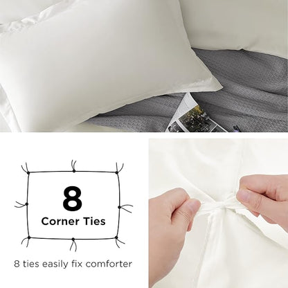 Bedsure Duvet Cover Queen Size - Soft Double Brushed Bedding Set for Kids & Adults, Zipper Closure, 3 Pieces, Includes 1 Duvet Cover (90"x90") & 2 Pillow Shams, NO Comforter, Ivory White