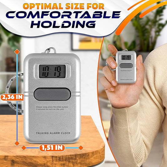 Talking Clock for Blind Elderly – Easy to Use Talking Clock Keychain for Visually Impaired with LCD Display, Built-in Alarm, Compact & Portable – Time Voice Announcement | Gifts for Blind People