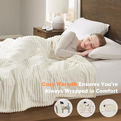 Serta Electric Blanket, Soft, Ribbed, Plush Heating Blanket Twin for Office, Couch, 1-12 hr Auto Shut Off Timer, 10 Lv Heating, ETL Certified, Twin 62"x84" Marshmallow
