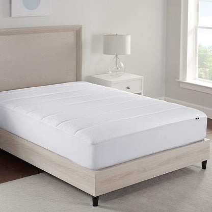 Serta Power Chill Cooling Twin Mattress Pad, Elastic Fitted Mattress Protector, Soft and Breathable Pillow Top Cover, 18" Deep Pockets for Secure Fit, Machine Washable, White