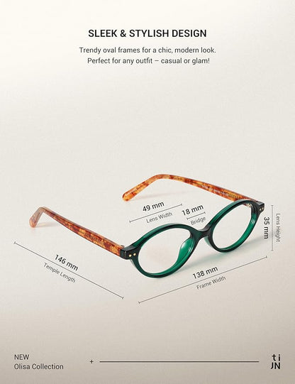 TIJN Olisa Blue Light Blocking Glasses for Women Men,Oval Glasses Frame Bluelight Glasses for Gaming/Computer/Screen