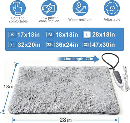 Dog Heating Pad 28x18 in with Smart Thermostat Switch and Power Line Protection Tube,Obtained MET and UL Dual Certification,Waterproof Puppy Heating Pad- Gray 1