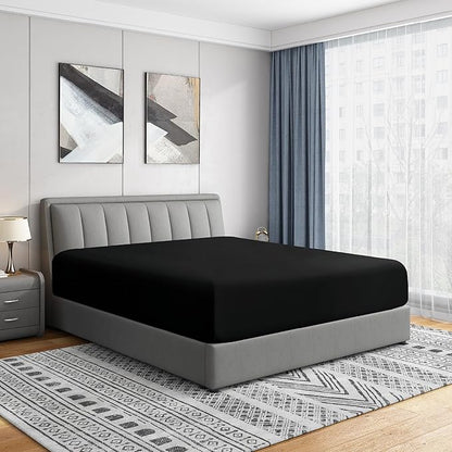 Cathay Home Twin XL Fitted Sheet - Double Brushed Ultra Soft - Wrinkle & Fade Resistant - 21" Extra Deep Pocket Fitted Sheet Only - Good Fit for 19"-23" Deep Mattress (Twin XL, Black)
