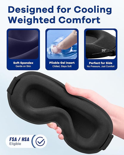 3D Cooling Gel 6oz Weighted Eye Mask for Sleeping & Screen Fatigue Relief, Ice Cold Compress Sleep Mask for Migraines, Headaches & Eye Strain, 100% Blocking Contour Eye Mask for Better Rest, Blue