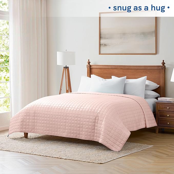 YnM Cooling Weighted Blanket for Adults, 25lbs Heavy Bed Throw Comforter with 100% PE Fabric, Ideal for Hot Sleepers or Summer Days(60x80 Inches for Queen/King Bed, 25 Pounds, Pink)