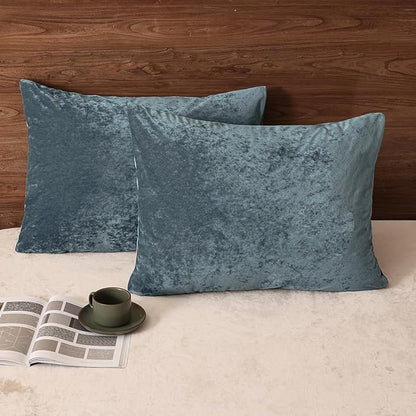 PHF Truly Velvet Pillowcases King Size, No Insert, 2 Pack Ultra Soft Breathable Pillow Shams Covers with Envelope Closure, 20" X 36" Luxury Cozy Warm Fuzzy Flannel, Stormy Blue