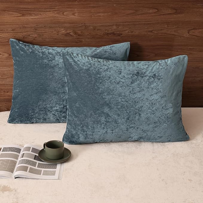 PHF Truly Velvet Pillowcases Standard Size, No Insert, 2 Pack Ultra Soft Breathable Pillow Shams Covers with Envelope Closure, 20" X 26" Luxury Cozy Warm Fuzzy Flannel, Stormy Blue