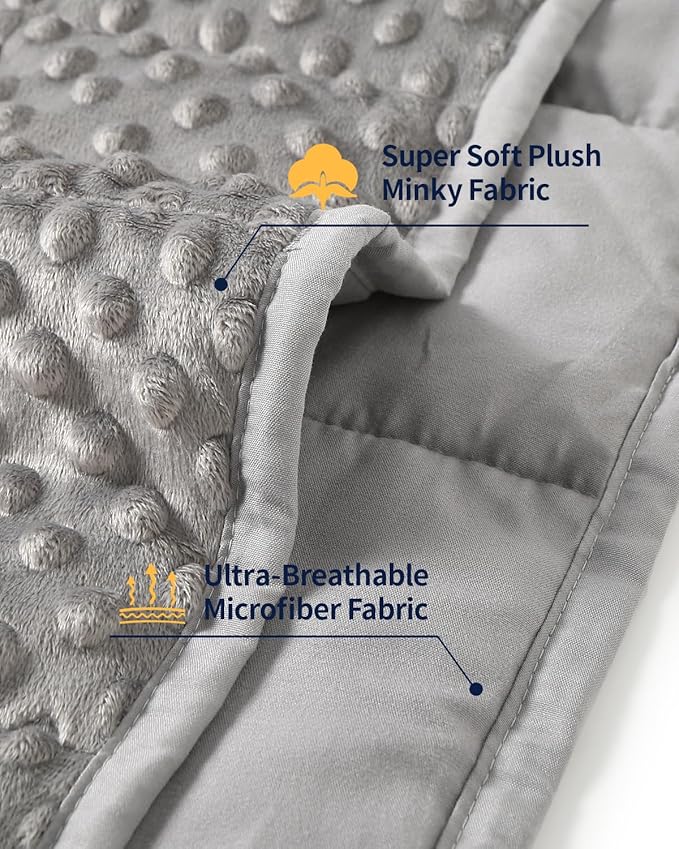Mr. Sandman Weighted Blanket for Adults, Minky Dots Heavy Blanket for Woman, Man Sleeping and Calm, Soft and Cozy Cooling Weighted Throw Blankets, Machine Washable, 48 x 72in, 15 lbs, Grey
