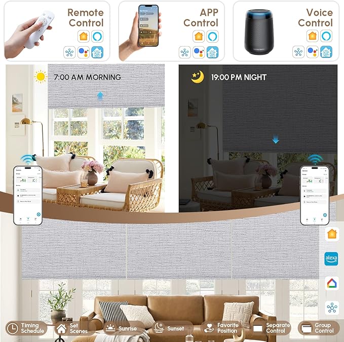 Kincmo No Drill Motorized Blinds with Remote, 100% Blackout Roller Shades for Windows, Custom Electric Blinds Compatible with Alexa, Apple Homekit, Google Home (100% Blackout Classic Smoke)