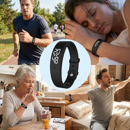 2PCS Vibrating Alarm Clock for Heavy Sleepers Kids Digital Watch with Timer Potty Training Deaf People Small Silent Wristband of Sleep Wrist Shock Alarmo Electric Metronome Band Vibrate Bed Shaker