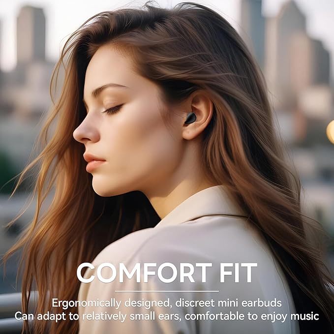 Mini Invisible Earbuds Wireless Bluetooth, Small Earbuds for Small Ears Canals, Tiny Discreet Sleep Headphones for Side Sleepers, Comfortable Noise Canceling Earphones for Work Gym, Black