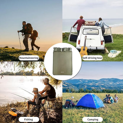 Double Camping Sleeping Pad with Pillow, 2" Memory Foam Camping Mattress 2 Person, 5R Insulated Self Inflating Camping Pad, Air Mattress Inflatable Sleeping Mat for Tent, Backpacking, Hiking (Khaki)