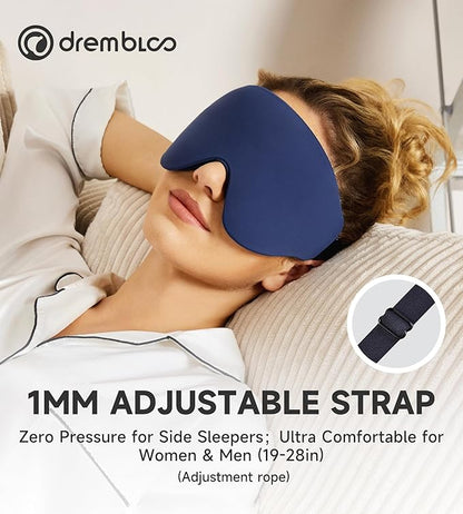 Sleep Mask with 3D Contoured Memory Foam, Zero Light Leakage Nose Bridge, Breathable Eye Cover for Side Sleepers, Travel, Office Nap & Insomnia Relief，Navy