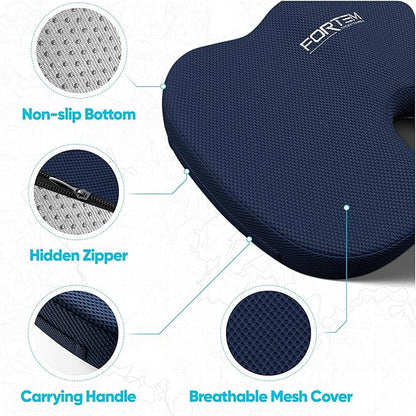 FORTEM Seat Cushion, Office Chair Cushion, Lumbar Support Pillow for Office Chair, Memory Foam Sciatica Coccyx Tailbone Pressure Pain Relief, Car Sitting Pad, Washable Non Slip, XL
