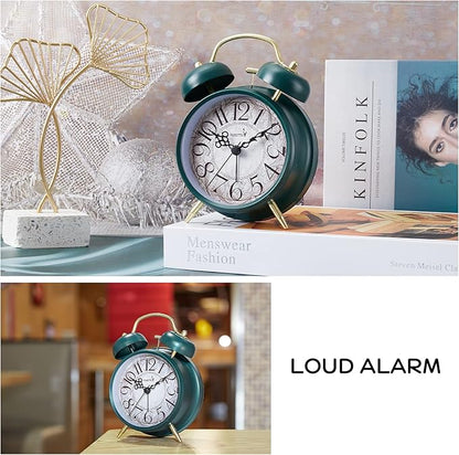 Loud Alarm for Deep Sleepers 4'' Retro & Fashionable Twin Bell Alarm Clock with Backlight for Bedroom and Home Decoration(Deep Emerald)