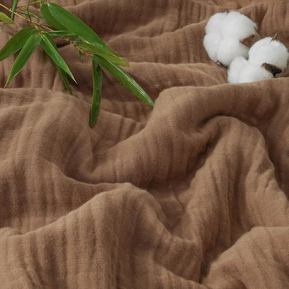PHF Cooling Muslin King Blanket for Hot Sleepers, 60% Rayon Derived from Bamboo, 40% Cotton for Summer, 4-Layer Breathable Gauze Blanket for Bed Couch, 108"x90", Brown