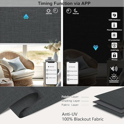 Aprilsmart Motorized Blinds with Remote,Compatible with Apple HomeKit Alexa Google Home- Voice and app Control,Motorized Roller Shades 100% Blackout Custom Size (Bouvardia Dark Grey-17)