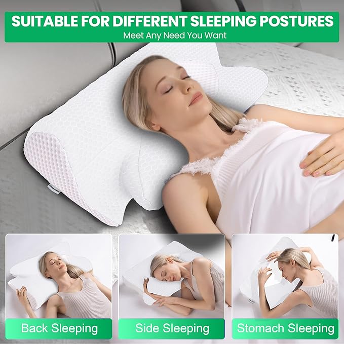 Cervical Neck Pillow for Sleeping, Memory Foam Pillows for Neck and Shoulder Pain. Hollow Design Odorless Memory Foam Pillows, Ergonomic Orthopedic Support Pillow for Side Sleepers,Back and Stomach