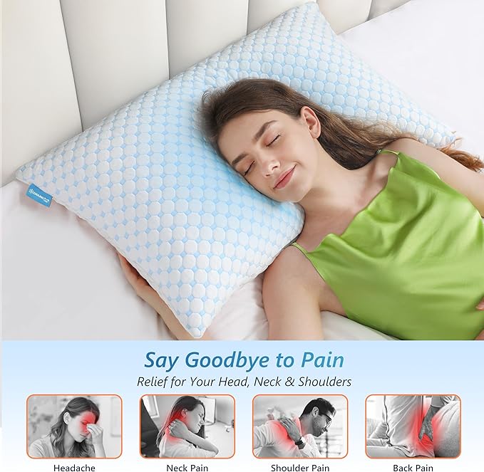 Cooling Firm Bed Pillows Set of 2, Shredded Memory Foam Pillows for Sleeping Luxury Gel Pillows for Side Back Stomach Sleepers with Removable Washable Cover(Blue, King(U.S. Standard))