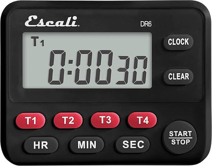 Escali Multi-Task Four Event Digital Kitchen Timer with Clock Mode, Magnetic Back, Overtime Counter