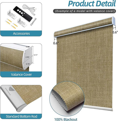SmartWings Motorized Smart Blinds with Remote, Custom Automatic 100% Blackout Roller Shade Compatible with Alexa/Homekit/Google, Electric Smart Blinds for Indoor Windows, Vigor Wheat