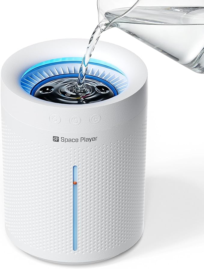 SP SpacePlayer Wireless Humidifier for Bedroom Large Room, 3L Top Fill Cool Mist Ultrasonic, 4000mAh Rechargeable (Cordless), 4 Modes, 23-28dB Quiet, 8H Timer Auto-Off, BPA-Free, Easy Fill Clean