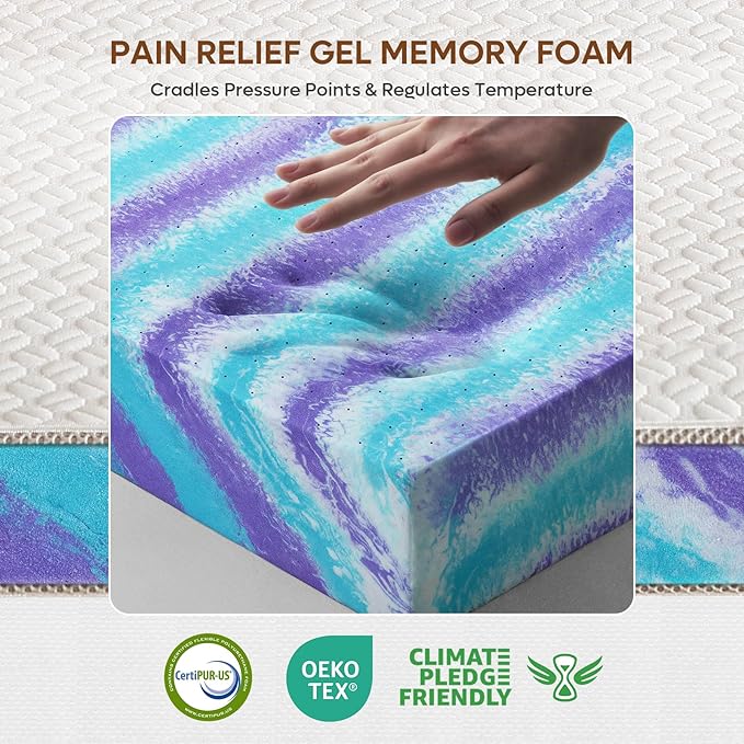 Bestier 4 Inch Gel Memory Foam Mattress Topper Full Size (54 x 74 Inch), Cooling Bed Topper & Soft Mattress Pad, High Density Foam with Tencel Cover for Back Pain, RV, Dorm