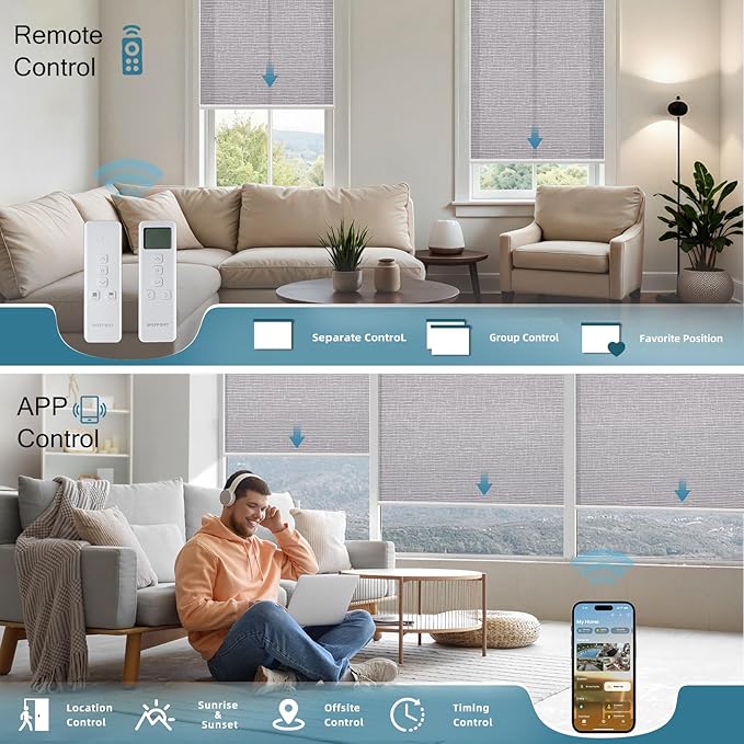 Motorized Roller Shades,70% Blackout Motorized Light Filtering Shades Compatible with Homekit Alexa Google,Smart Blind with Remote,Electric Shades for Home Office,Texure Rock Grey