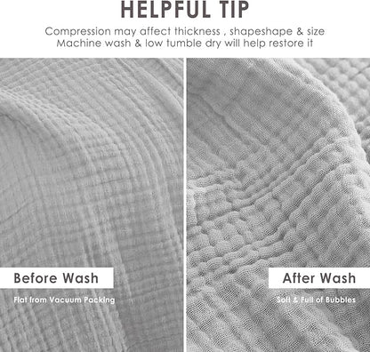 EMME Cotton Muslin King Blanket Bed Layering Bedspread Coverlet Breathable Gauze Soft Lightweight (Light Grey, 108"x90")