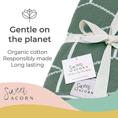 Knit Baby Blanket - Organic Cotton Baby & Toddler Receiving Blankets for Girls & Boys - Soft Knit Stroller/Throw Blankets - Geometric Pattern - Juniper Green
