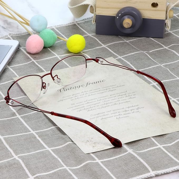 LifeArt Alloy Semi-Rimless Reading Glasses,Blue Light Blocking Glasses, Anti Eyestrain, Computer Gaming Glasses, TV Glasses for Women Men, Anti Glare (Red, +0.25 Magnification)