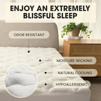 Cheer Collection Full Size Rayon from Bamboo Mattress Topper – Thick, Plush, and Cooling Mattress Pad, Machine Washable Mattress Topper for Full Bed