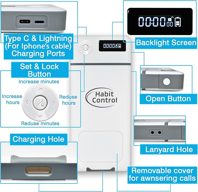 Cell Phone Lock Box with Timer for Self-Discipline, Portable Time Lock Box Suitable for iPhone and Android Smartphones, Phone Jail Box with Timer to Reduce Screen Time, Mindfulness Gift