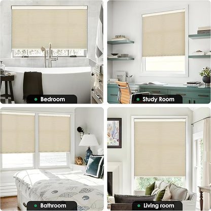 LazBlinds No Tools No Drill Cordless Cellular Shades, Light Filtering Honeycomb Shades for Home, Thermal Insulation Blinds for Windows, 46" W x 48" H, Beige