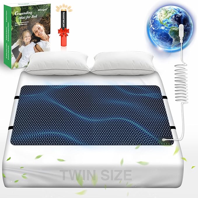 Grounding Mat for Bed, Grounded Pad for Sleep, Anti-Slip PU Leather Grounded Mat with Grounding Cord (27''×39'', Twin)