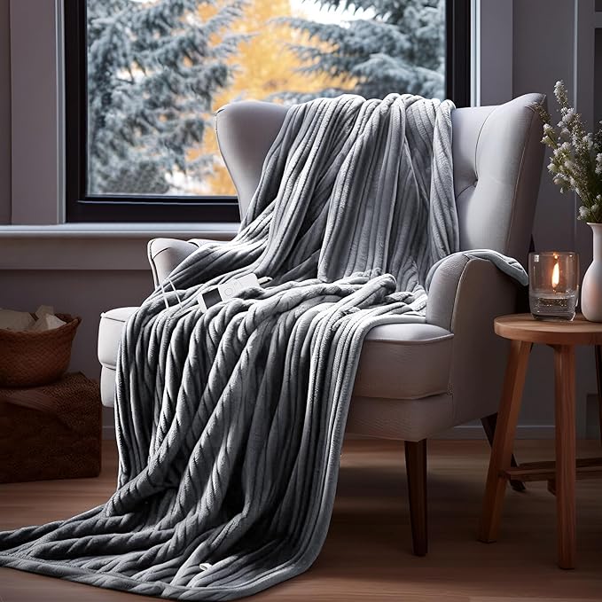 Electric Blanket Full Size, 72''x84" Heated Blanket, Over-Heat Protection, 10 Heating Levels 5 Time Settings, Auto-Off, Flannel & Sherpa Blanket Fast Heating, ETL Certification, Machine Washable